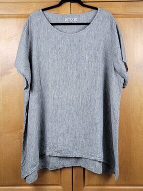 Flax Women's Navy Tan Gold Linen Short Sleeve Pullover Scoop Neck Tee - Size 24-